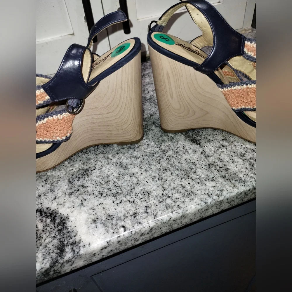 Lucky Brand size 8, new without box, macrame wedge high heel sandals